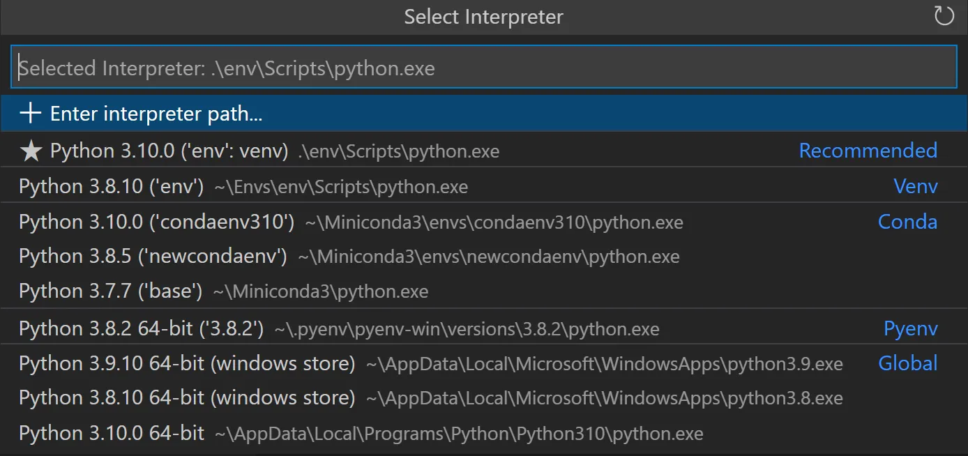 Select Python Interpreter